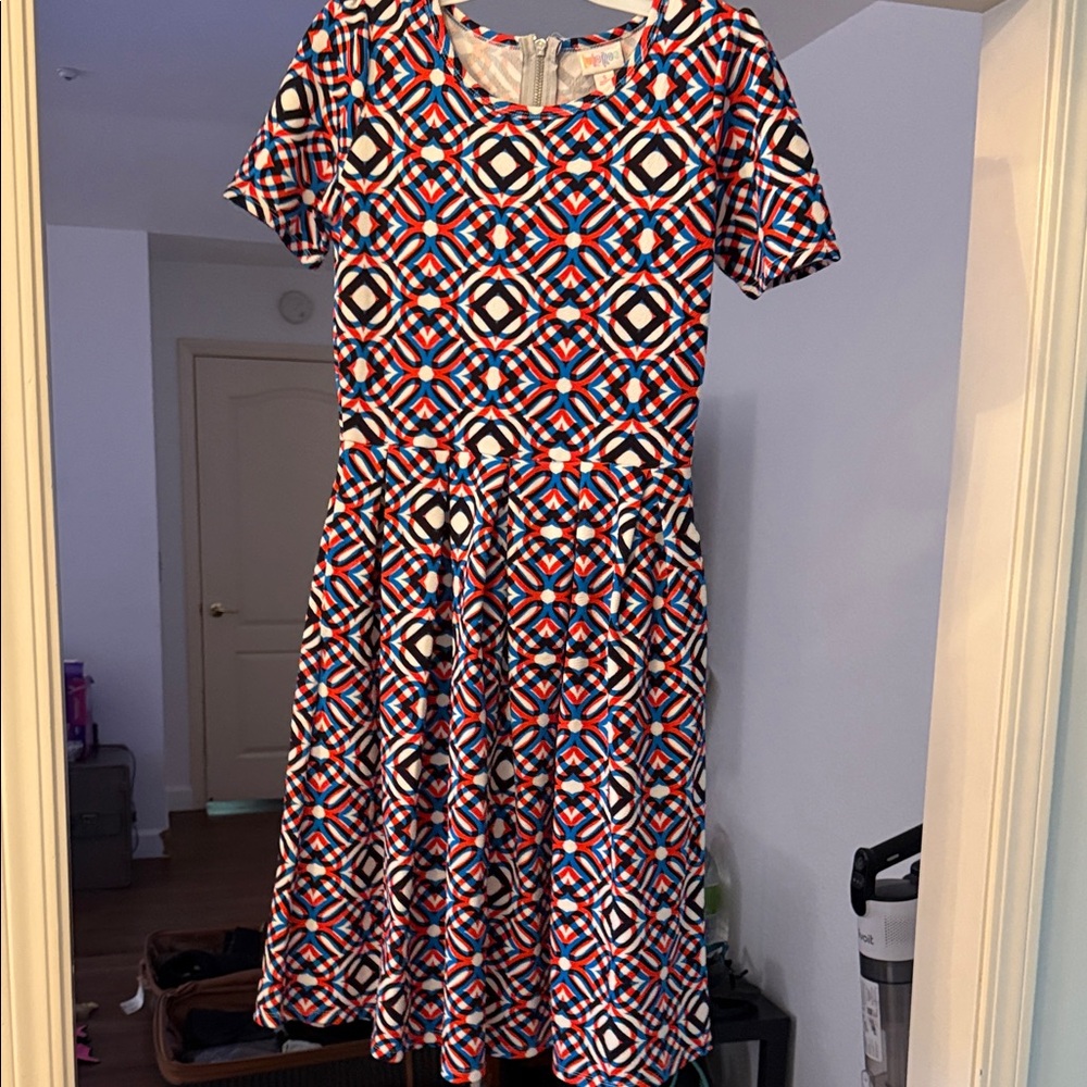 Amelia Geometric Patterned Dress - Red, Blue, white
